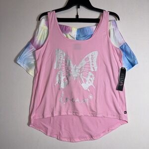 Delia's Women's Tie-Dye Pajama Set Butterfly Dream 1X‎ Sleepwear NWT Top Short